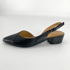 Naturalizer Freesia Black Leather Point Toe Slingback Low Heel Pump